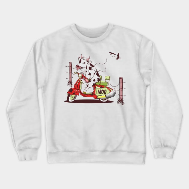 Cow riding a motorcycle Crewneck Sweatshirt by mailboxdisco